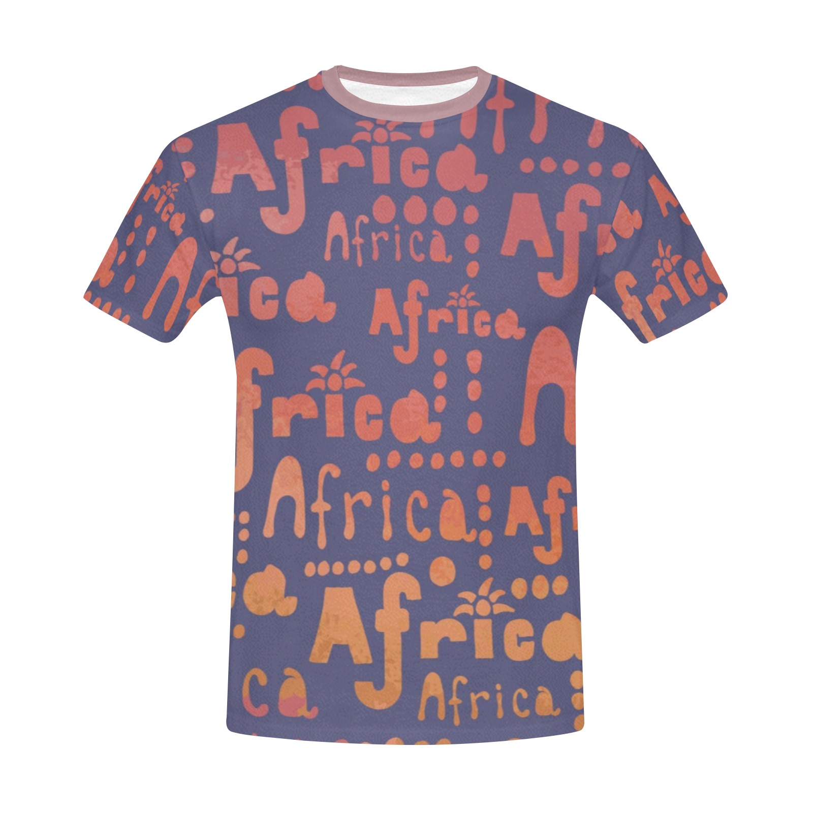 Men's blue and orange Africa print crew neck polyester t-shirt, T40-2