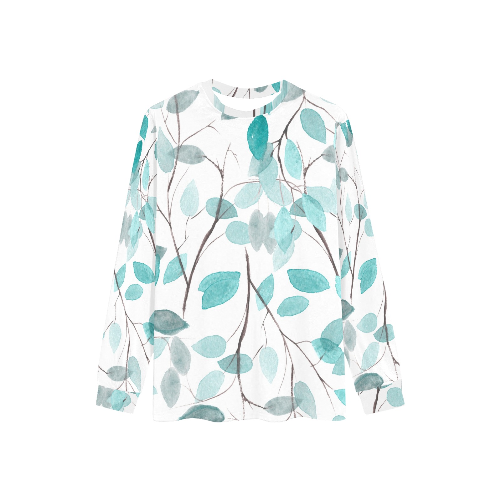 Men's pajama top with teal leaf pattern and custom cuff, 100% polyester sleepwear