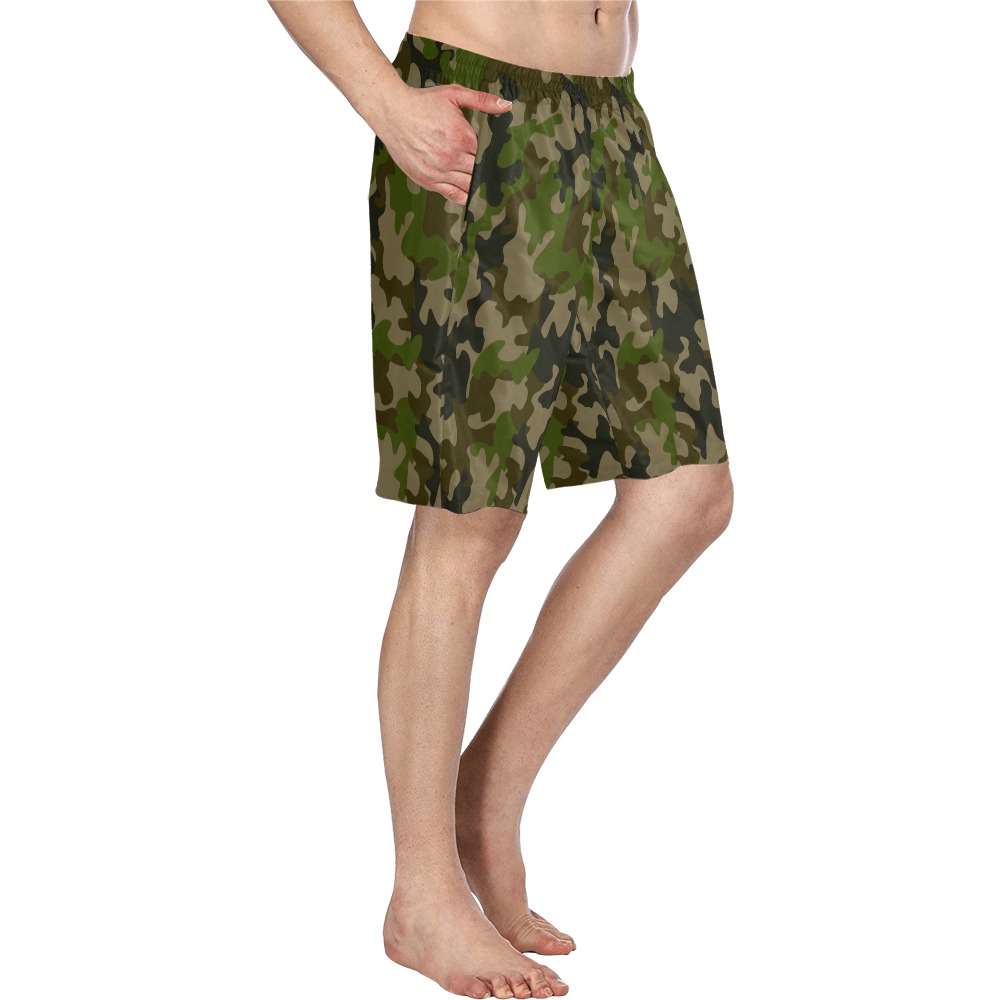 Men's Swim Trunk (Model L21) in green camouflage, with pockets, perfect for sports and recreation