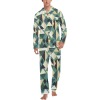 Men's V-Neck Long Pajama Set in a geometric green and white pattern, perfect for comfortable sleepwear.