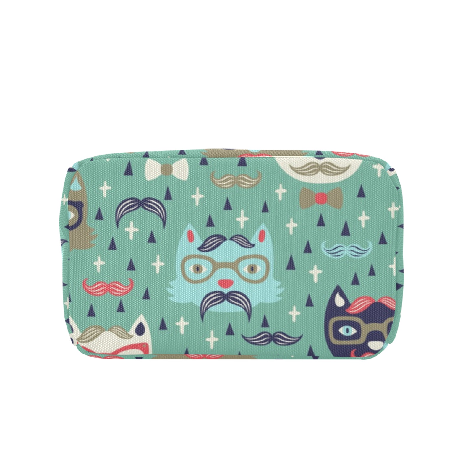 Teal insulated zipper lunch bag with cat pattern, durable and water-resistant, perfect for Inkedjoy customers