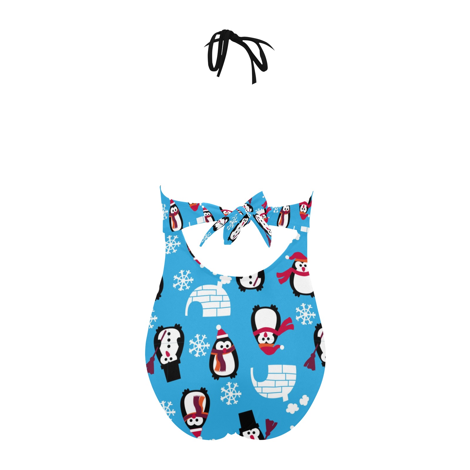 Women's backless bow hollow out swimsuit with penguin pattern for swimming and summer vacation.
