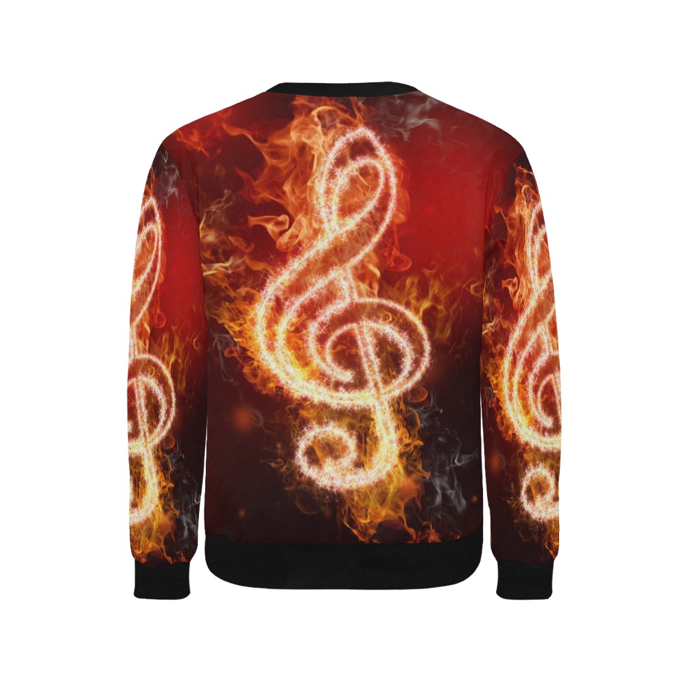 Men's crew neck sweatshirt featuring glowing music notes, 95% polyester blend, suitable for spring/autumn/winter wear.