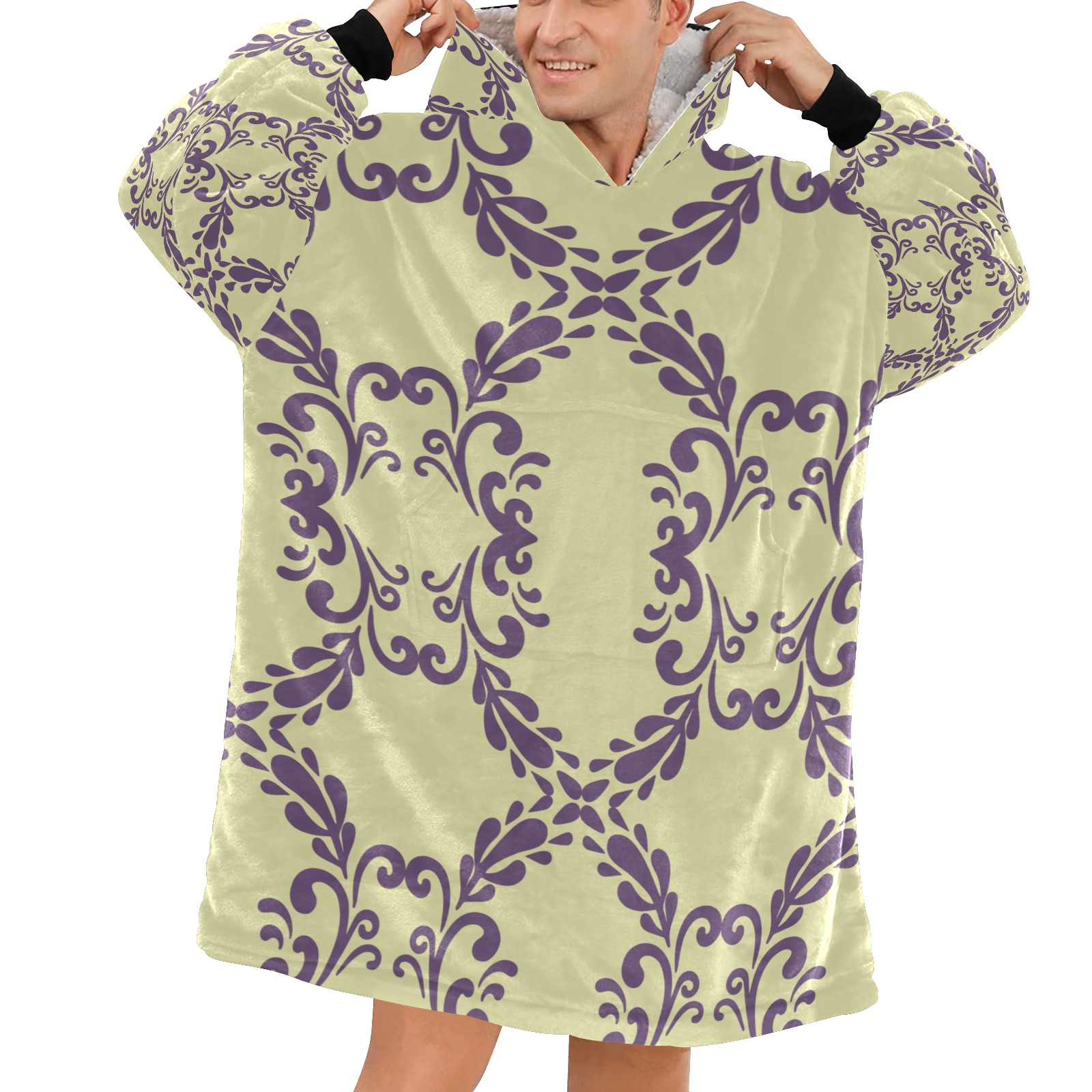 Blanket Hoodie for Men with Floral Pattern. Super soft fleece material.