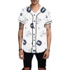 Men's All Over Print Baseball Jersey (T50) with Mesh fabric, white with blue print, short sleeve.