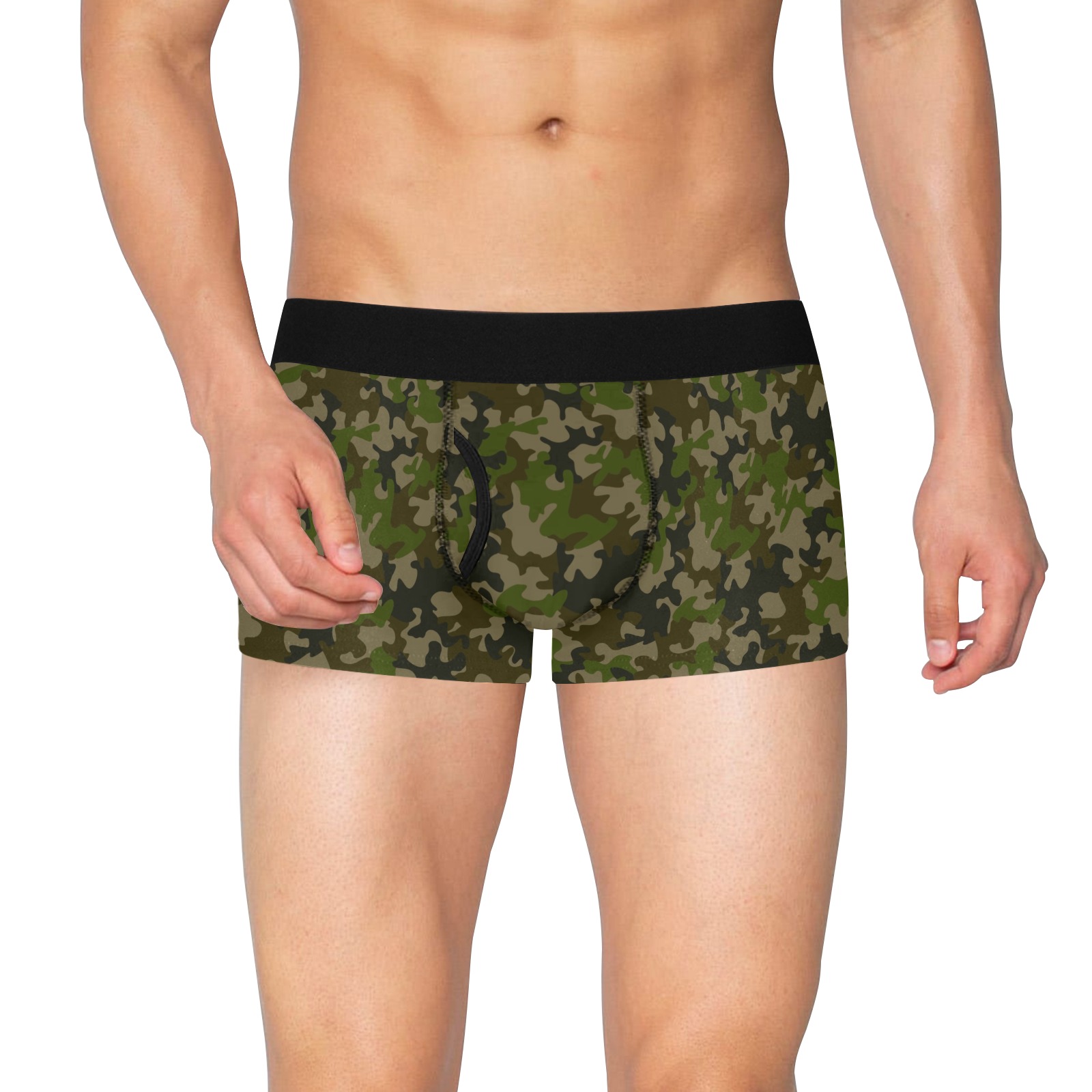 Men's Boxer Briefs with Fly in Green Camo Print