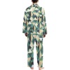 Men's geometric green and white V-neck pajama set, polyester sleepwear for comfort.