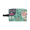 Teal polyester wash bag with cat face pattern, perfect for travel makeup storage