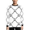 Men's white pajama top featuring black anchor pattern. 100% polyester, with black collar and cuffs.