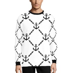 Men's white pajama top featuring black anchor pattern. 100% polyester, with black collar and cuffs.