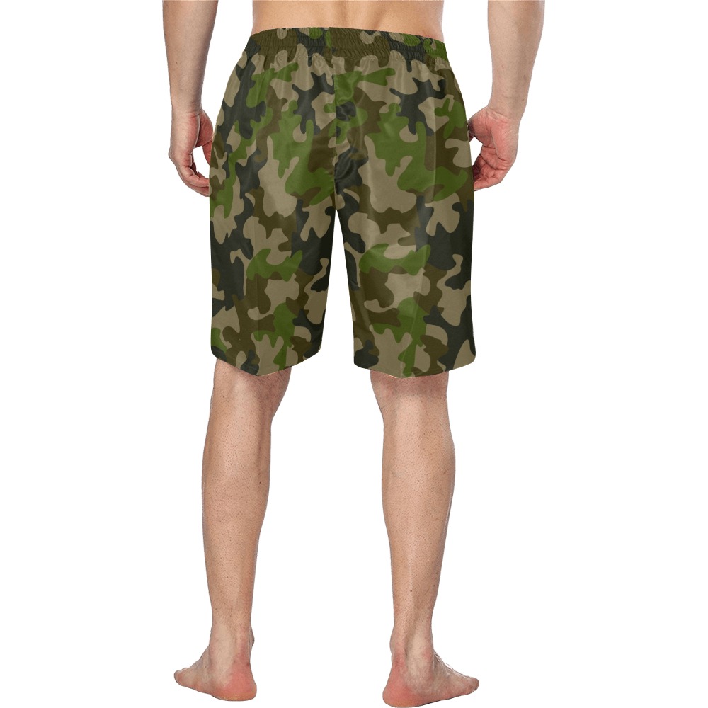 Men's Swim Trunk (Model L21) in green camouflage, ideal for sports and recreation activities.