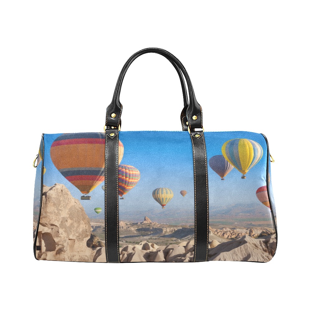 Black travel bag (Model 1639) with colorful hot air balloon design, perfect for travel.