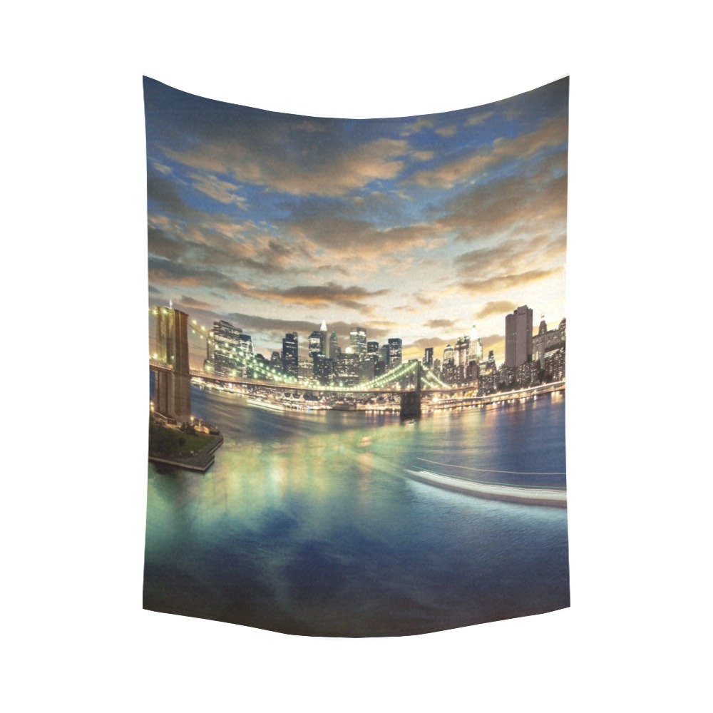 Cotton Linen Wall Tapestry featuring cityscape, 60"x80", perfect wall hanging decor