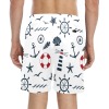 Men's nautical print mid-length beach shorts (L51) in white with anchor, wheel, and sea elements, perfect for summer.