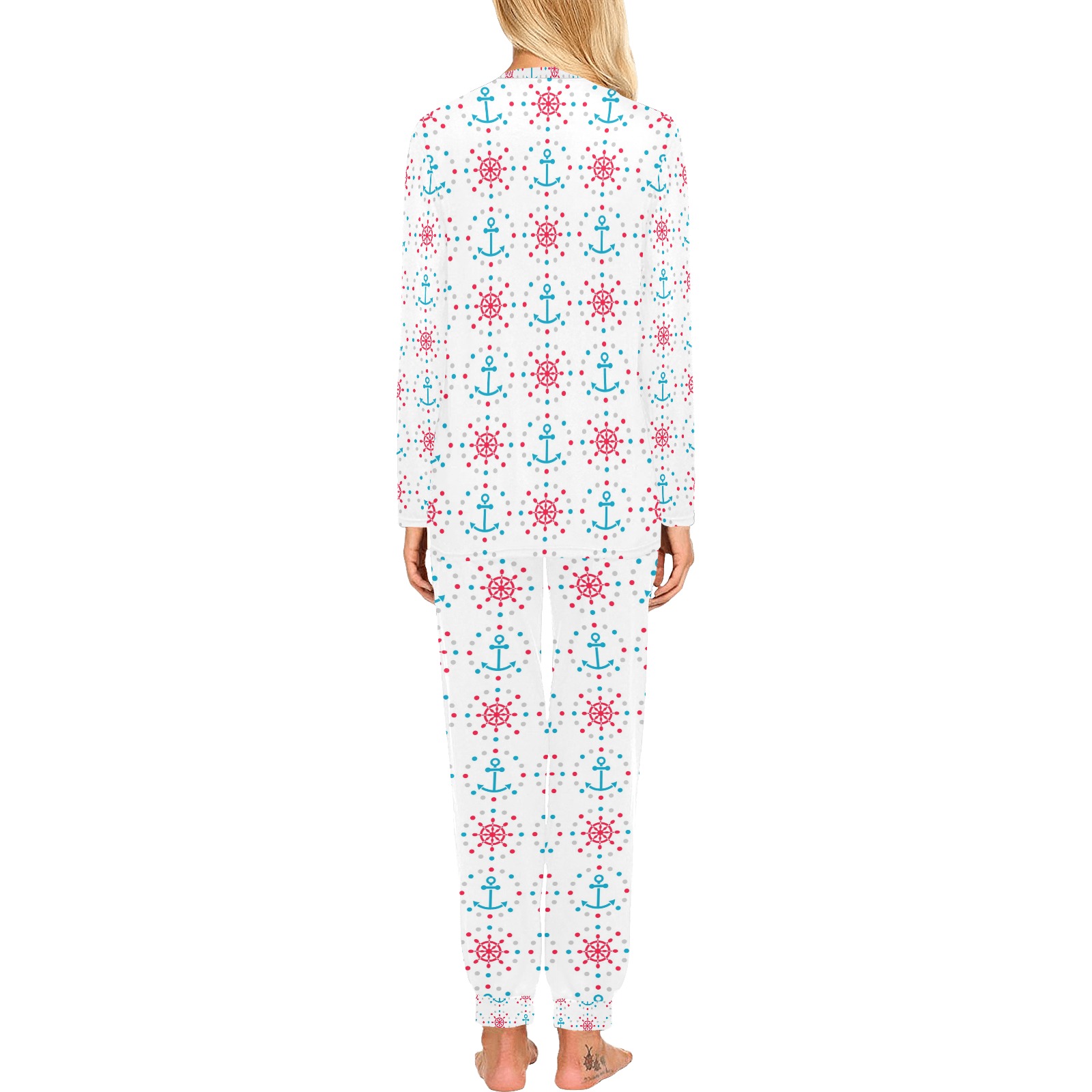Women's All Over Print Pajama Set in floral pattern, 100% polyester, comfy sleepwear