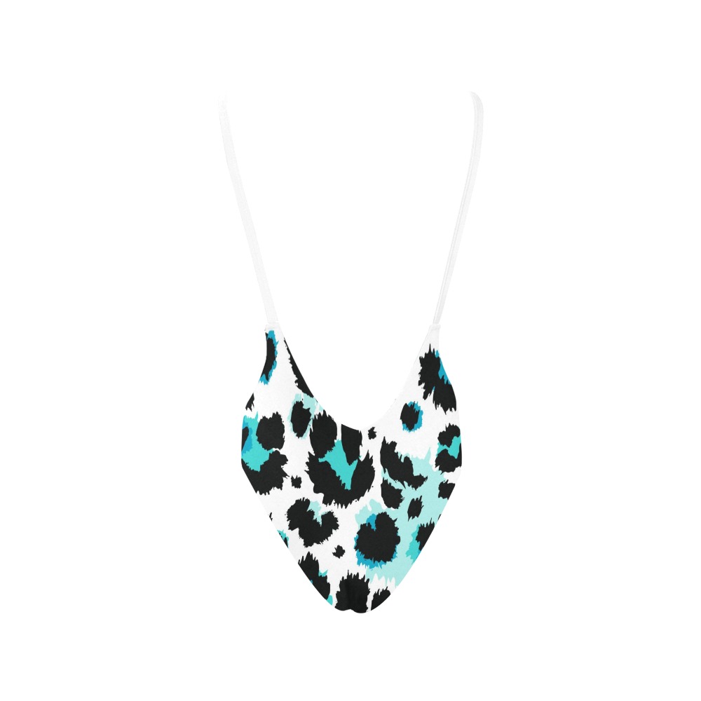 Teal leopard print halter backless swimsuit (Model S09) - Stylish women's swimwear.