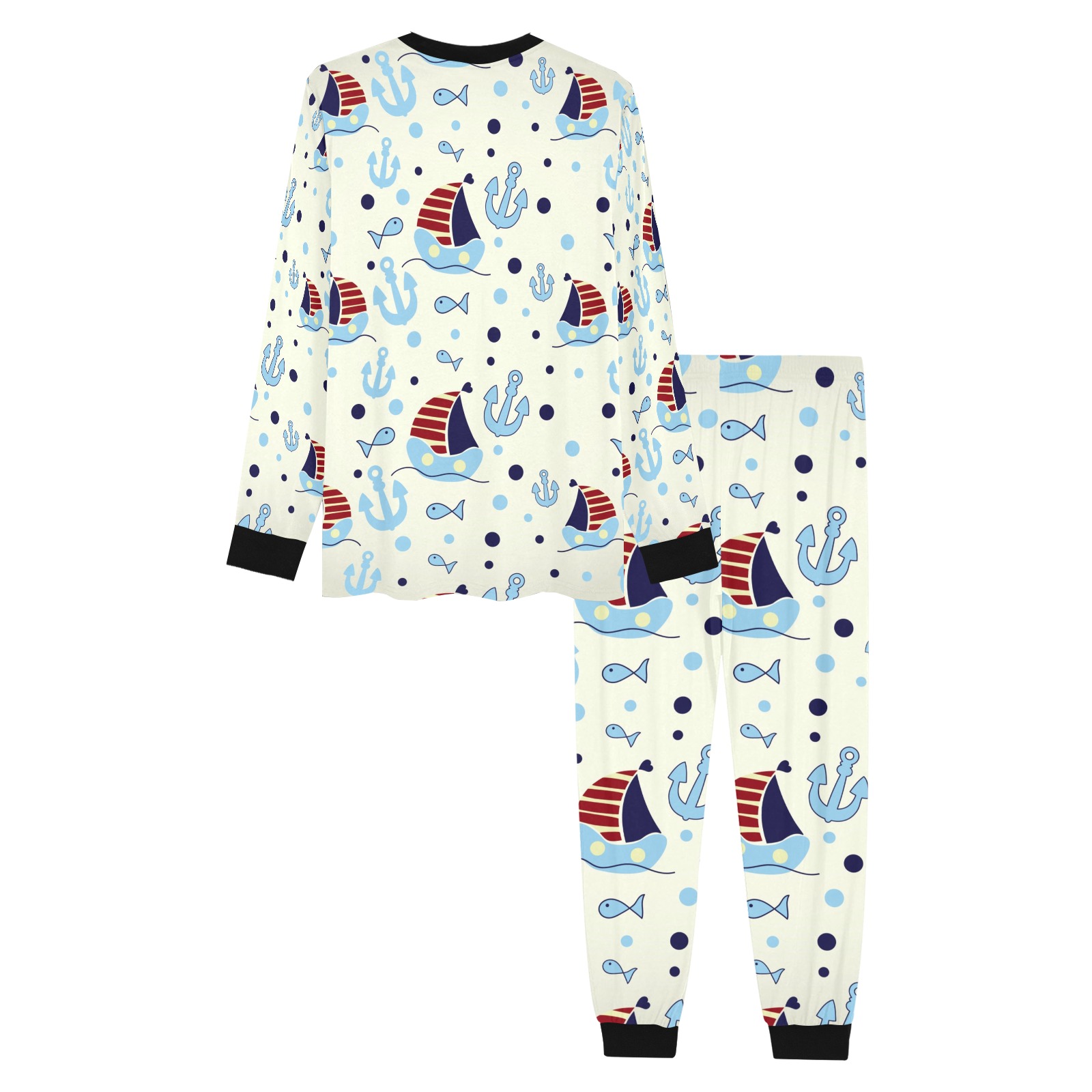 Men's All Over Print Pajama Set (Sets 07) featuring a nautical boat pattern, comfortable jersey fabric.