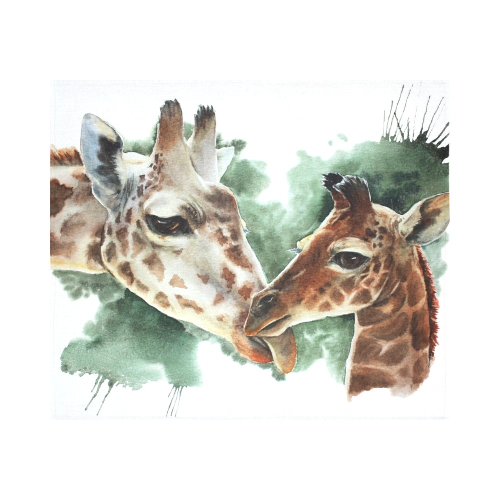 Watercolor giraffe tapestry, two giraffes, soft tones, 60x51 inch wall decor