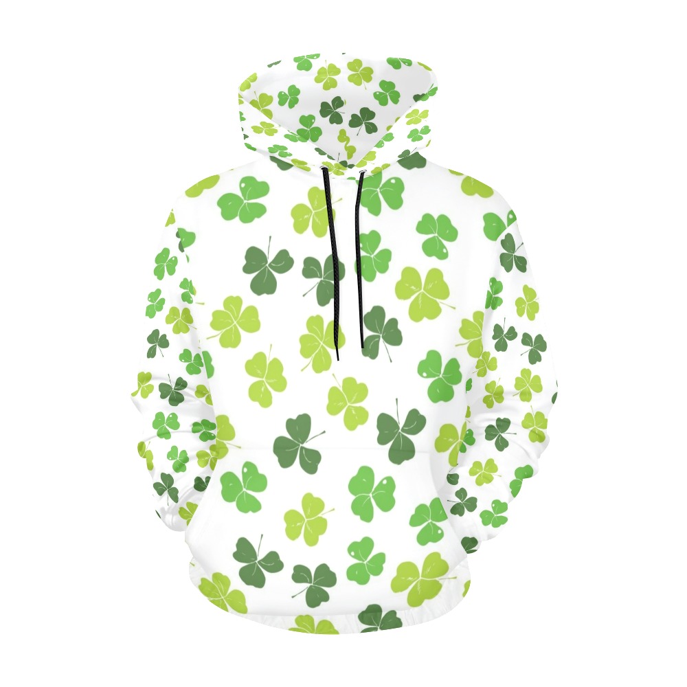 Women's Clover Print Hoodie (Model H13) with drawstring hood and kangaroo pocket.