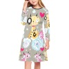 Girls' Long Sleeve Dress (D59) featuring an all-over cartoon pattern, perfect for school or parties.