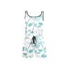 Sleeveless short jumpsuit with blue leaves pattern for women, summer fashion
