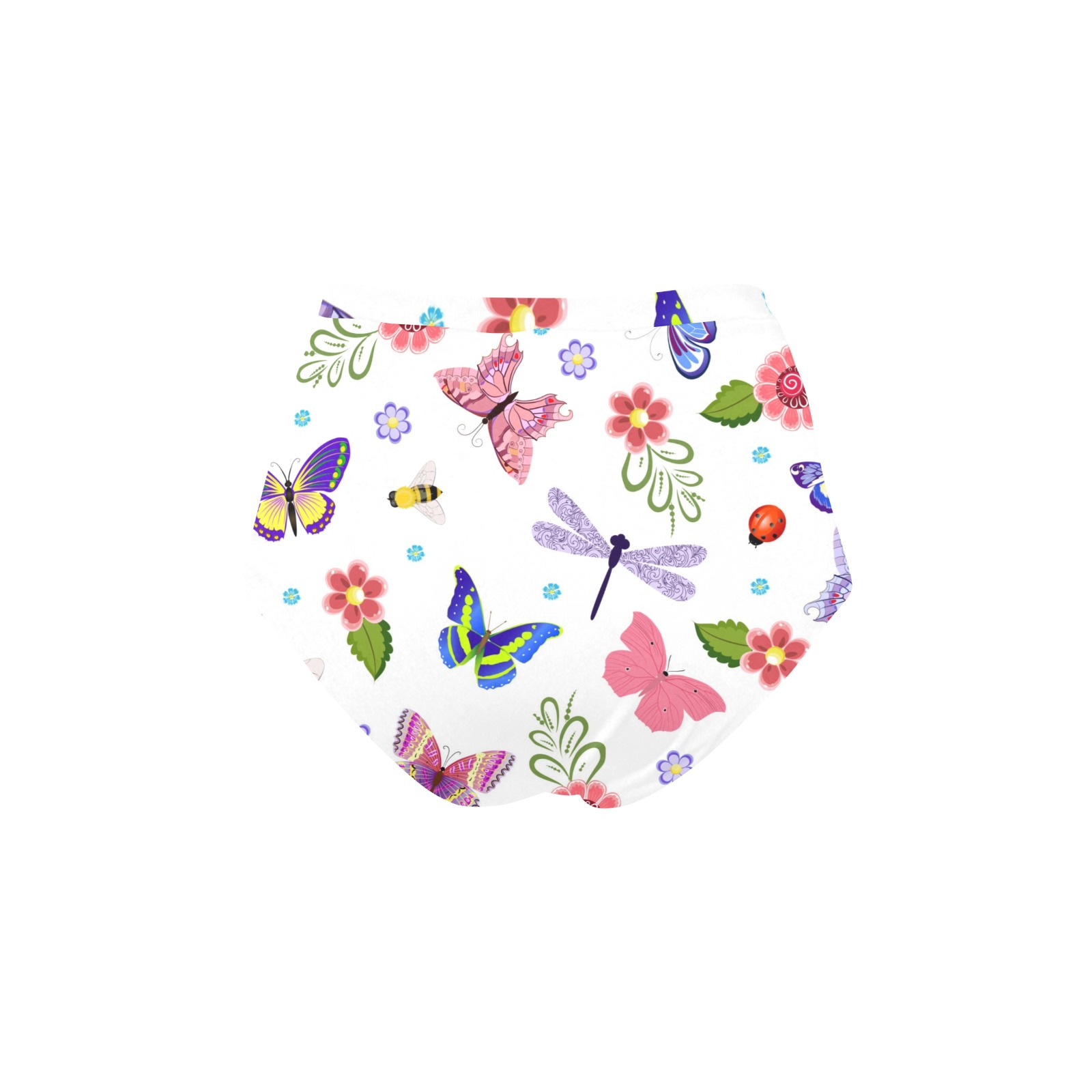 High-waisted women's bikini bottom featuring butterfly and floral print, polyester-spandex blend swimwear.
