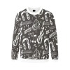 Men's music-themed fuzzy sweatshirt in gray and white, featuring all-over print.