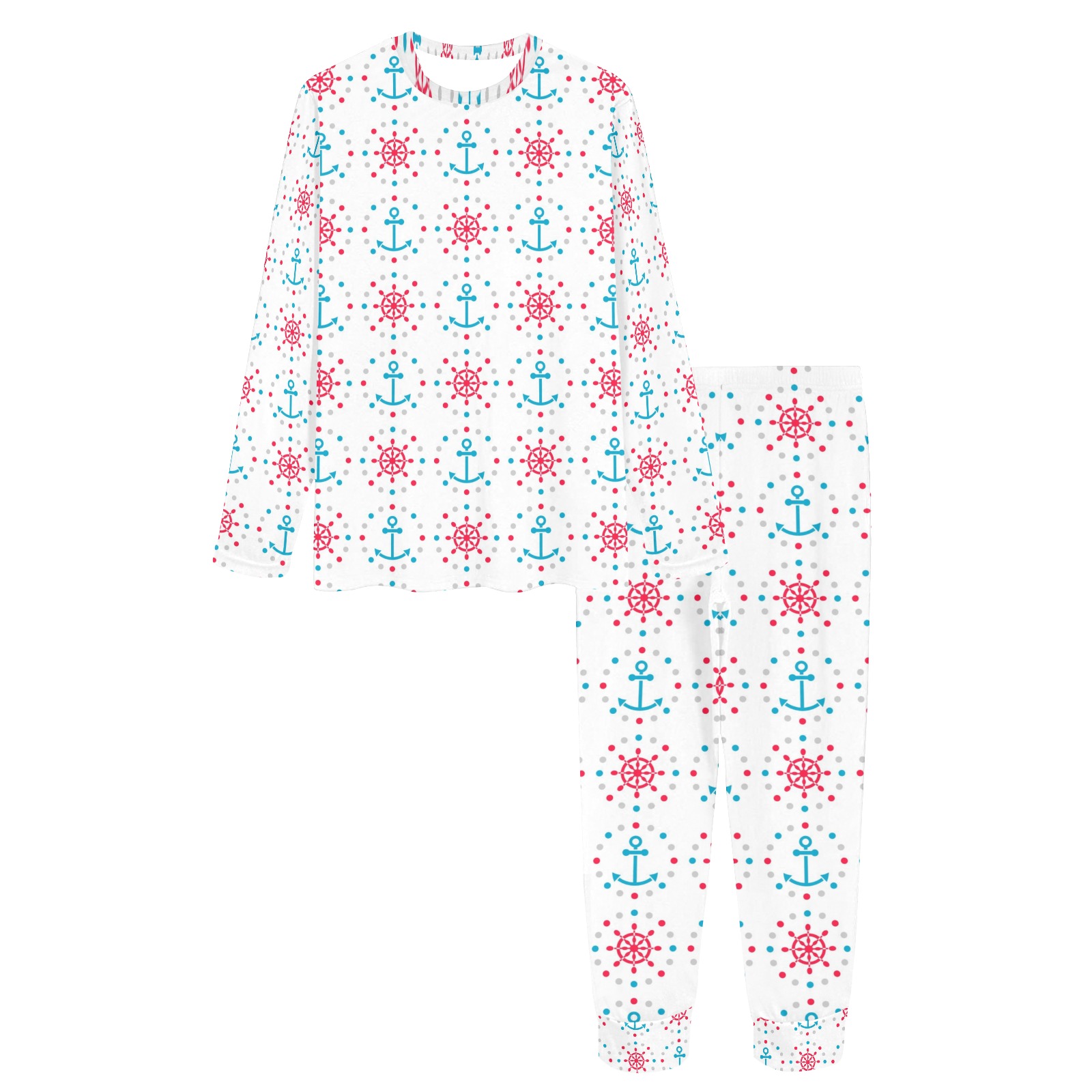 Women's All Over Print Pajama Set (Sets 07) with anchor pattern sleepwear, 100% polyester, comfy sleepwear
