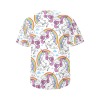 Women's all-over print baseball jersey with unicorn and rainbow pattern.