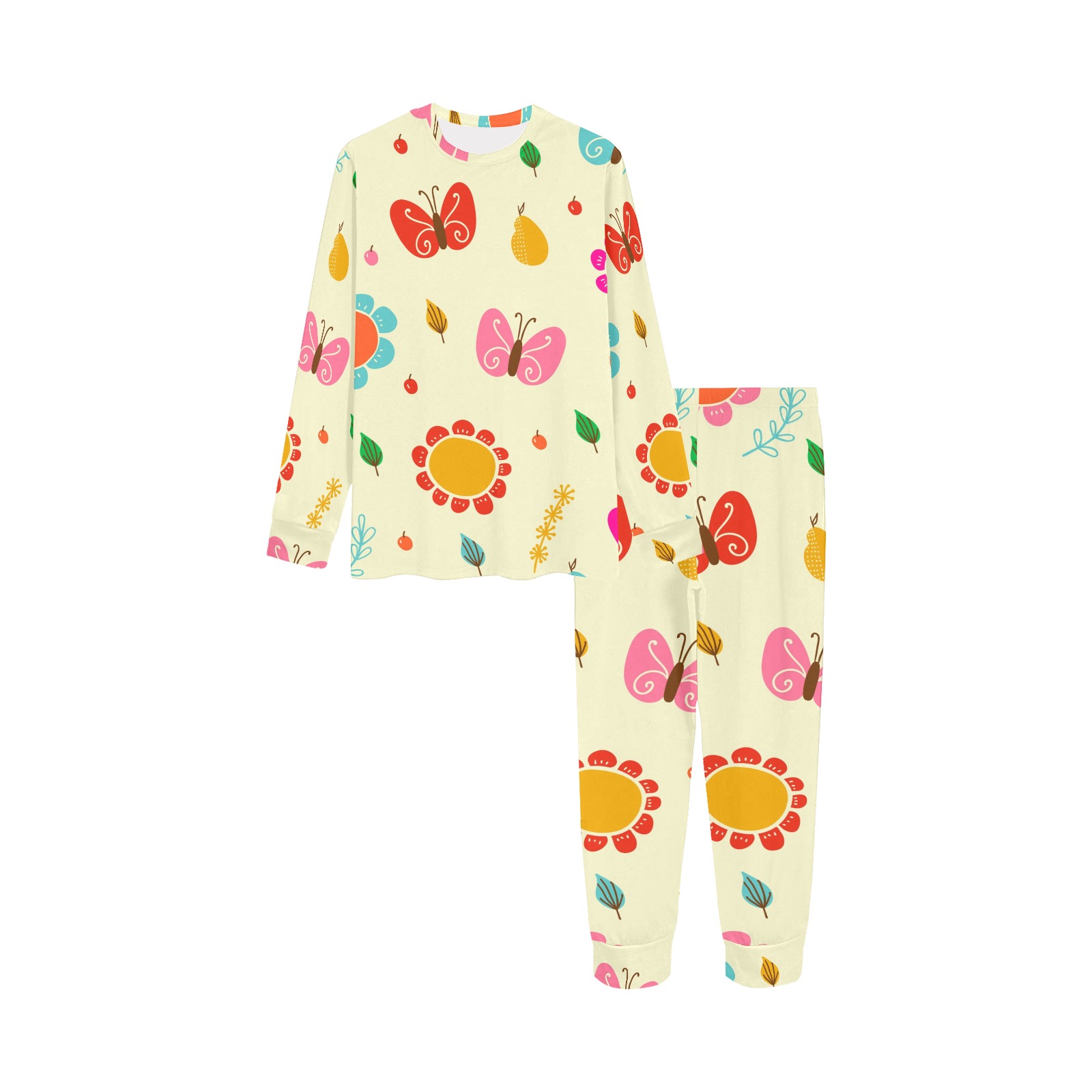 Kid's Floral and Fruit Print Pajama Set - Comfortable Sleepwear for Kids, Polyester Pajamas