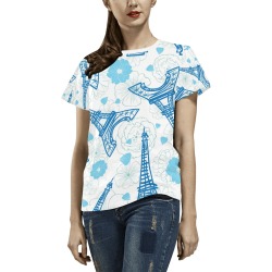 Women's All Over Print T-shirt featuring Eiffel Tower print, USA Size (T40)