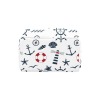 Nautical Print Multi-Function Backpack (Model 1688) detail, waterproof nylon material, featuring anchors and lighthouse.