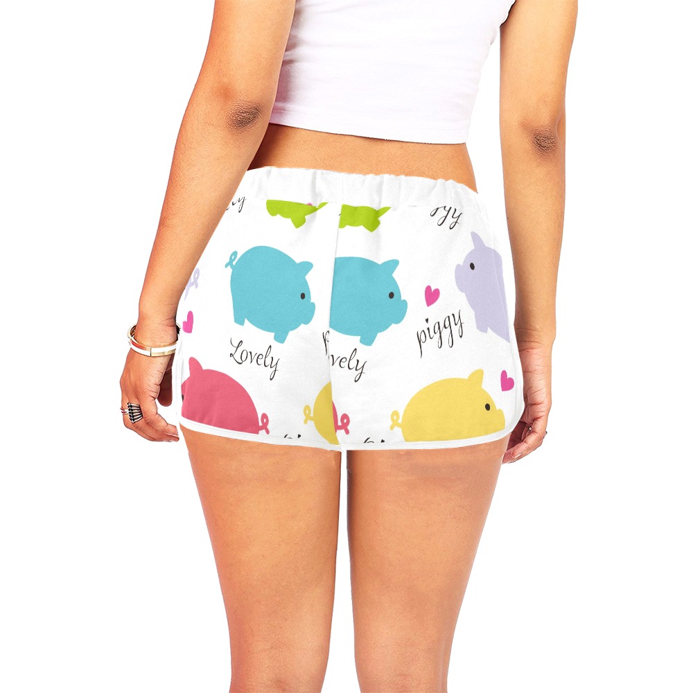 Women's casual shorts (Model L19) with colorful hedgehog print, polyester fabric and elastic waistband.