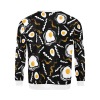 Men's black all-over print sweatshirt with an egg and bacon design, long-sleeve.