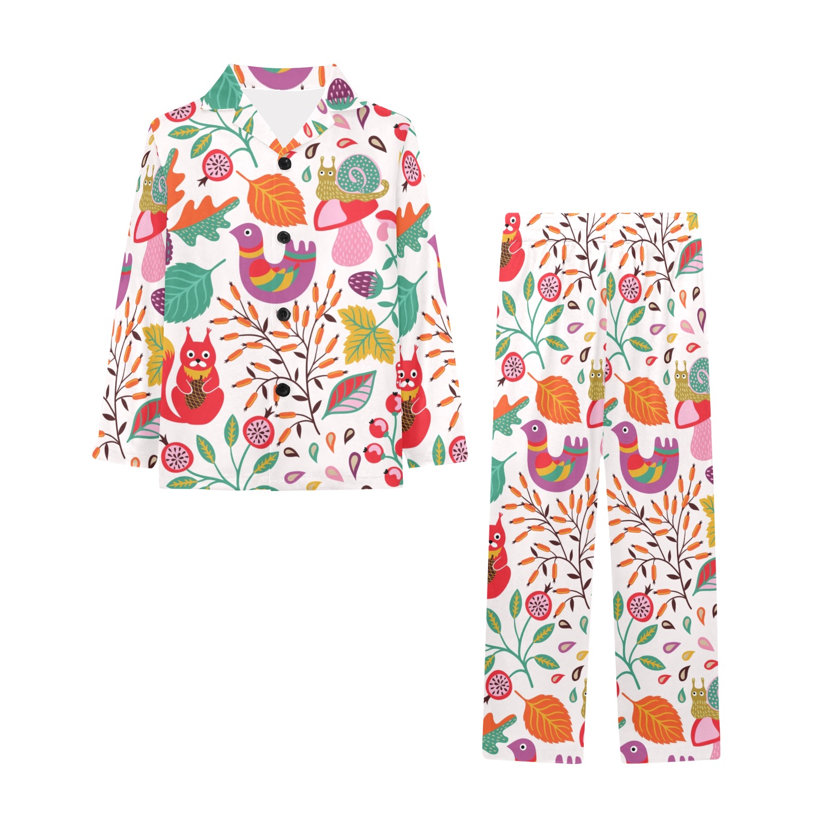 Big Girls' Pajama Set - Colorful floral print, long sleeve top and pants, polyester sleepwear