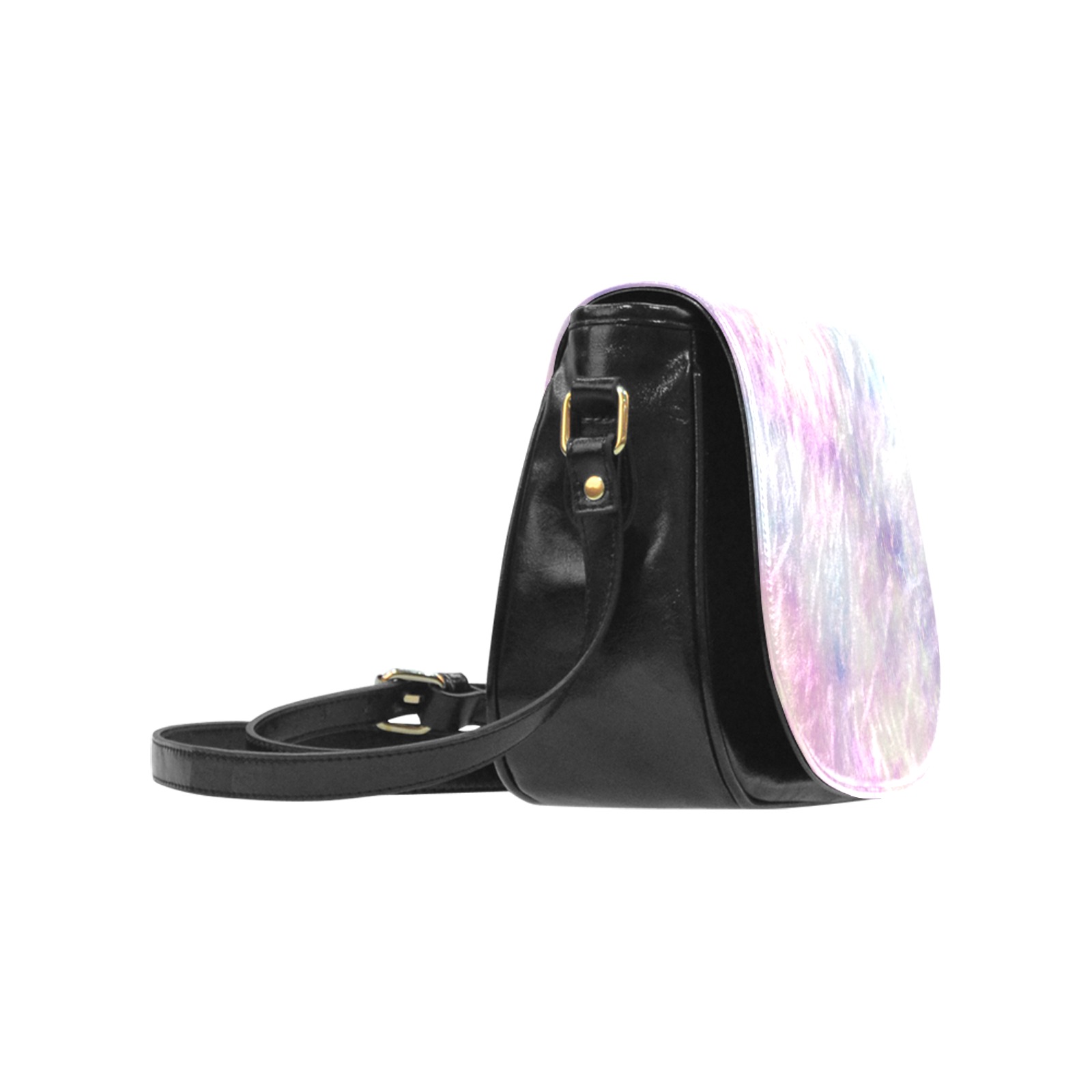 Classic Saddle Bag (Model 1648) Small, black PU leather with galaxy print flap, cross body