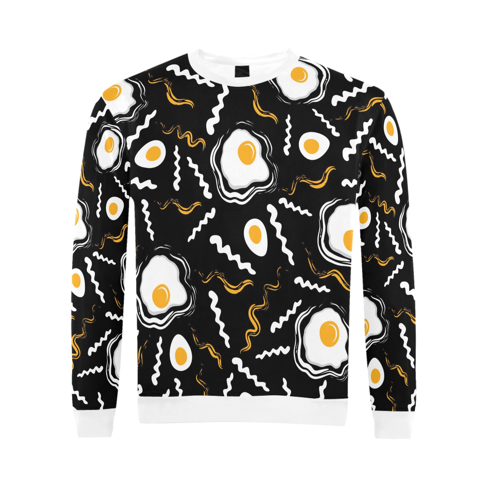 Men's All Over Print Sweatshirt with Egg and Bacon Design, Black Long Sleeve