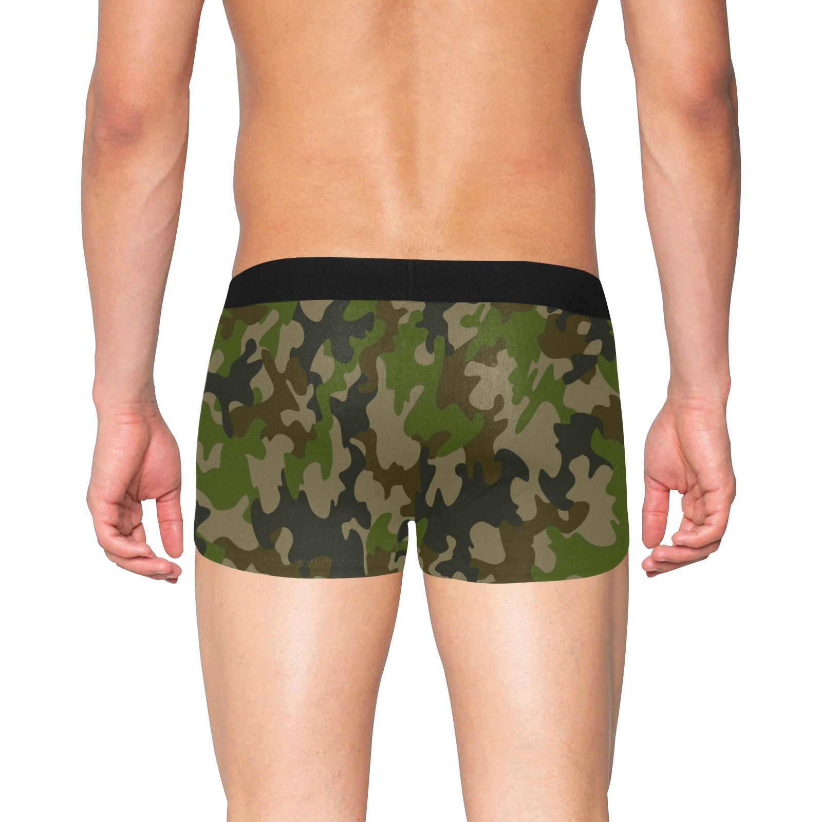 Men's Green Camo Boxer Briefs with Fly - Comfortable Polyester Underwear