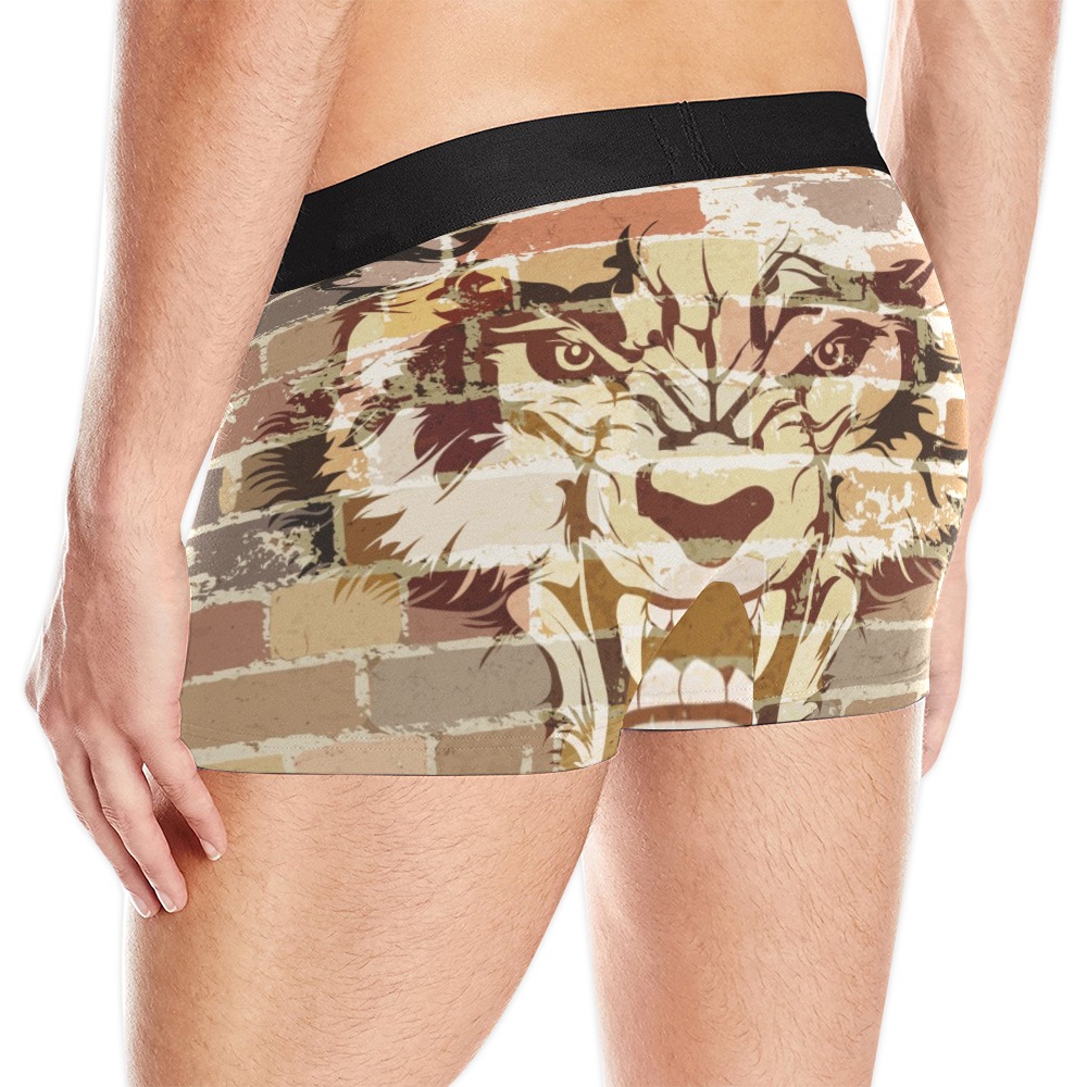 Men's Wolf Print Boxer Briefs (Model L10), polyester, with wolf face design.
