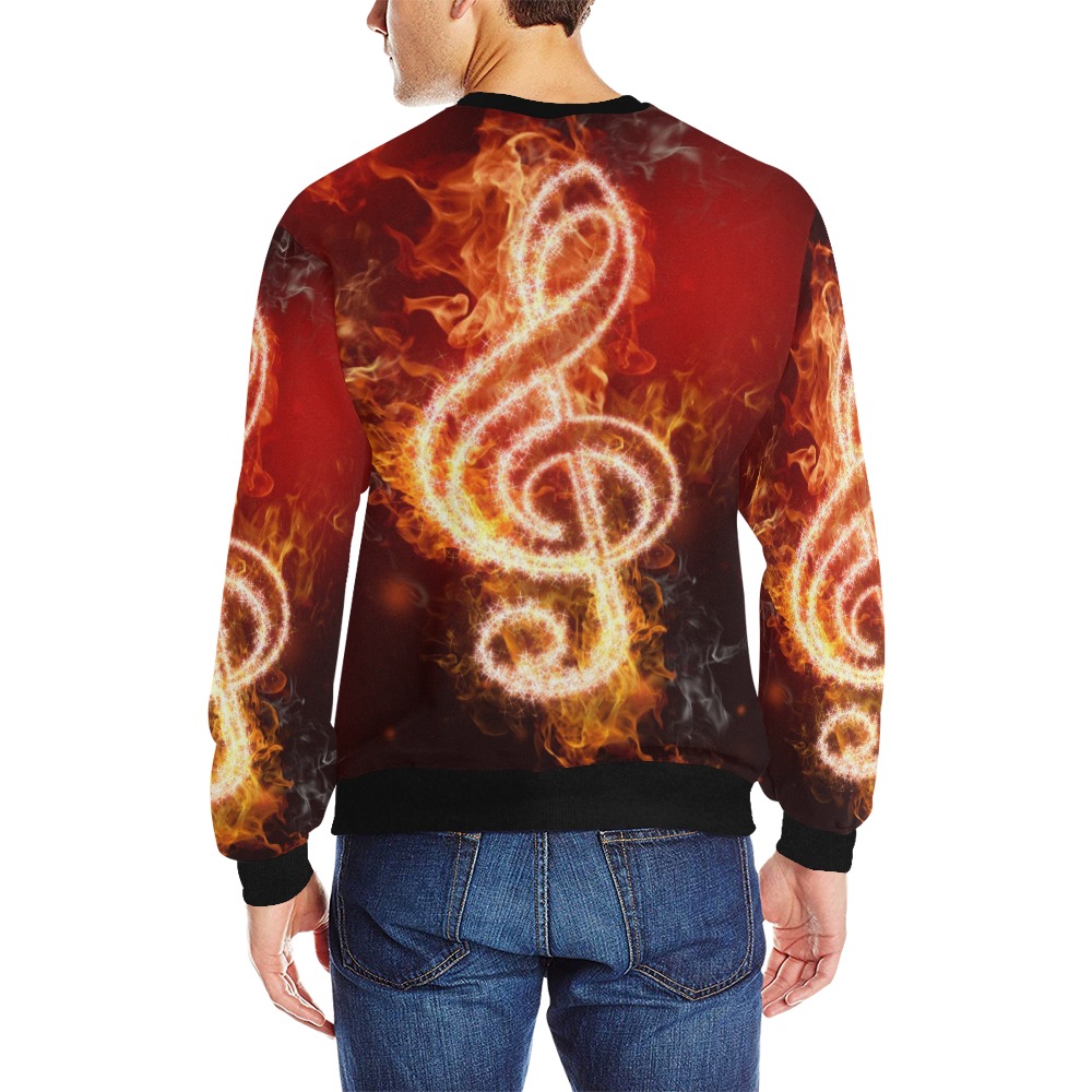 Men's crew neck sweatshirt with glowing music notes, 95% polyester blend for spring/autumn/winter wear.