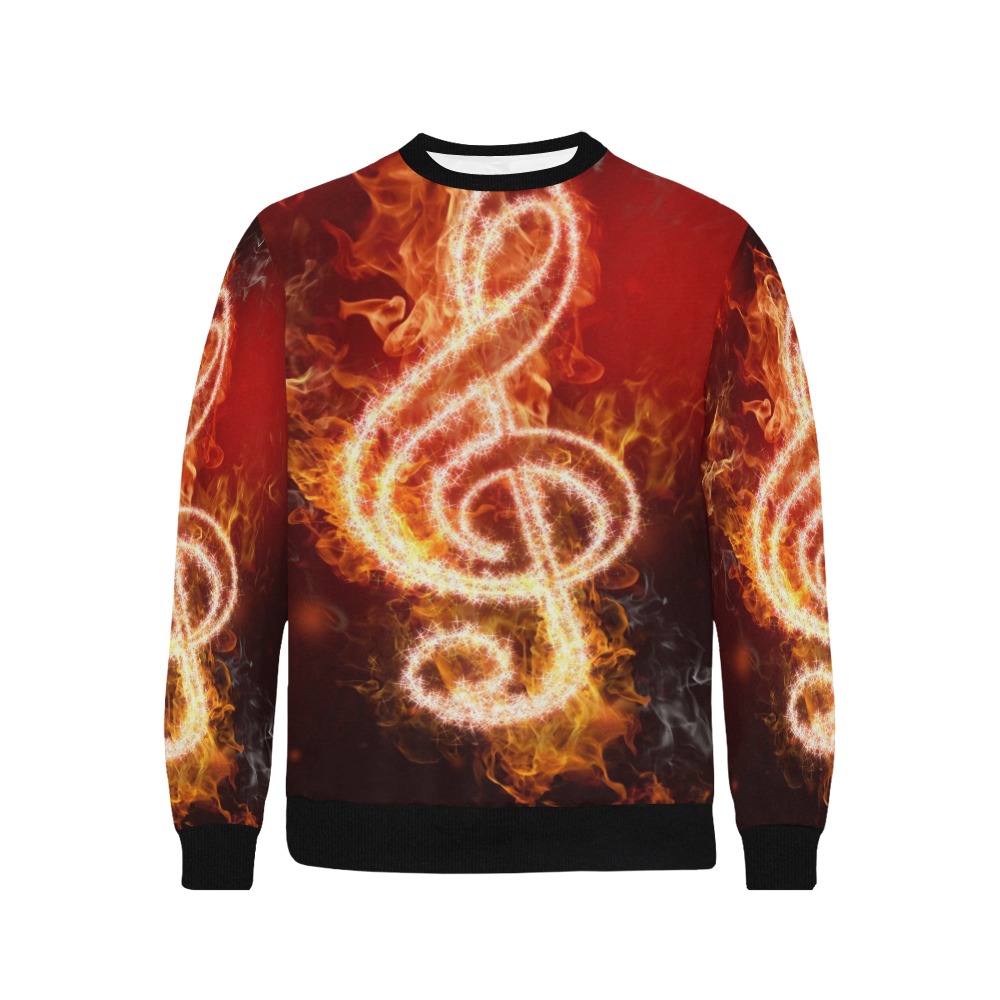 Men's music note crew neck sweatshirt, 95% polyester blend, suitable for spring/autumn/winter wear.