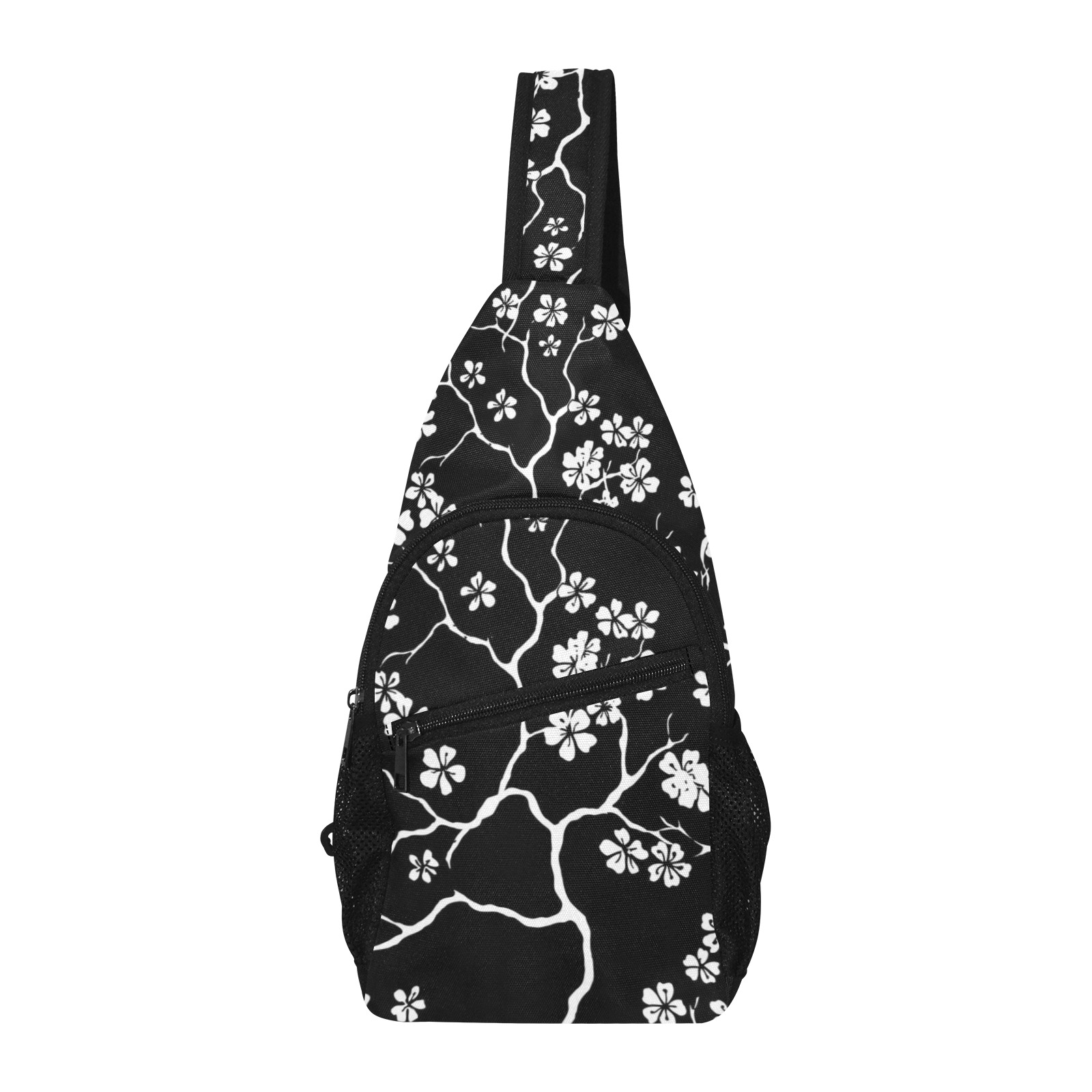 Model 1719 All Over Print Chest Bag with floral design, made of polyester for various activities.