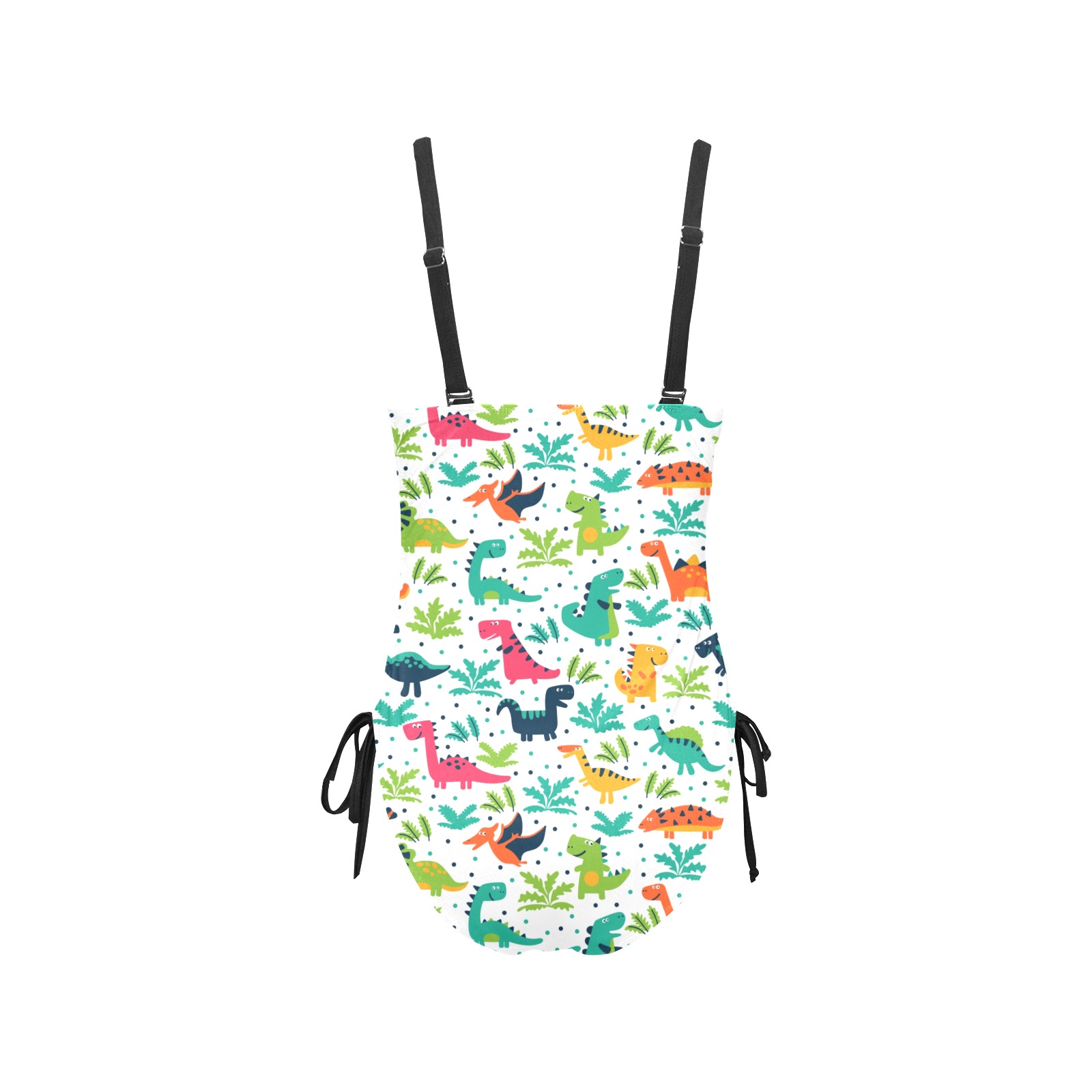 Dinosaur pattern drawstring side one-piece swimsuit for women, polyester spandex blend