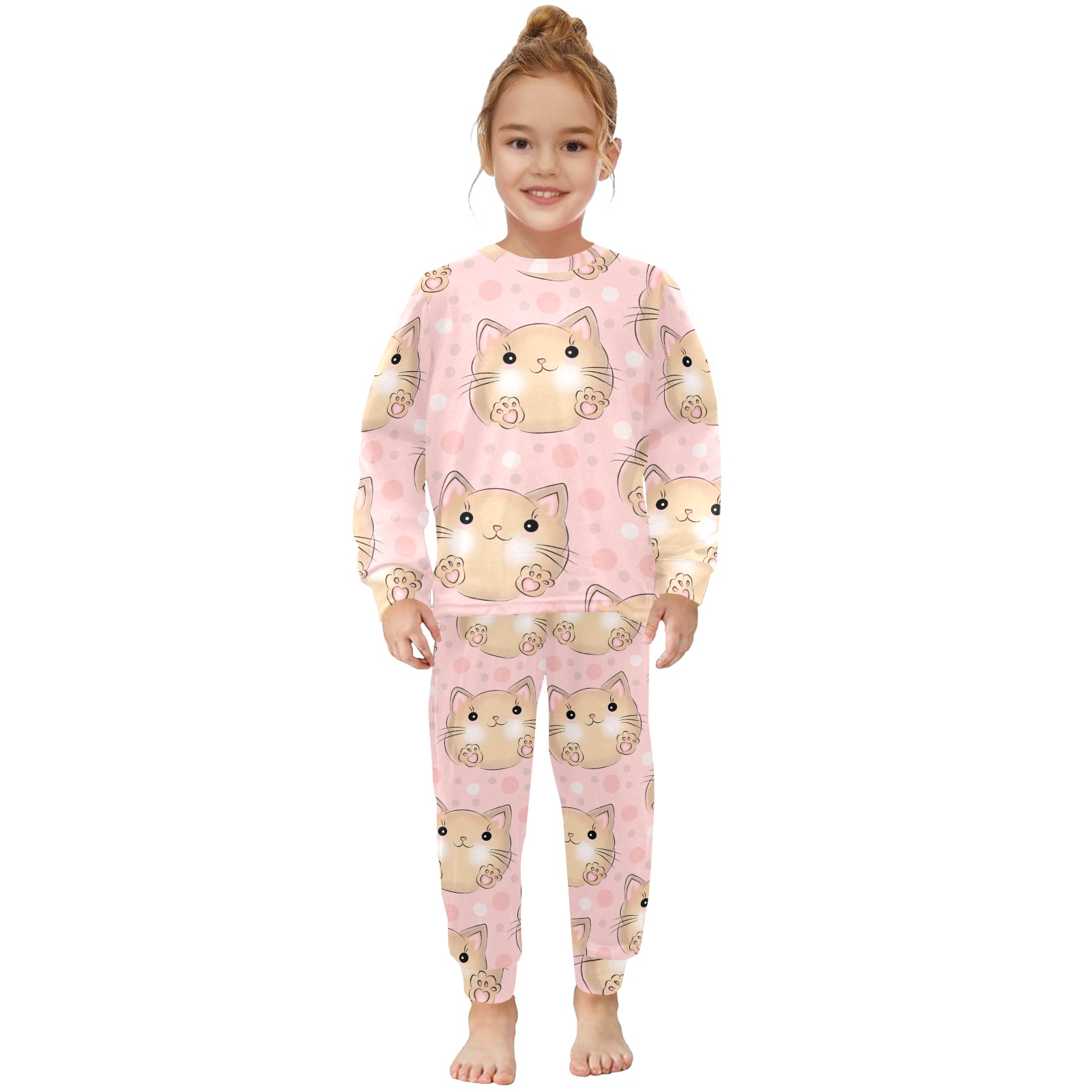 Little girls' pink pajama set with owl pattern, long sleeve and pants, made of 100% polyester.