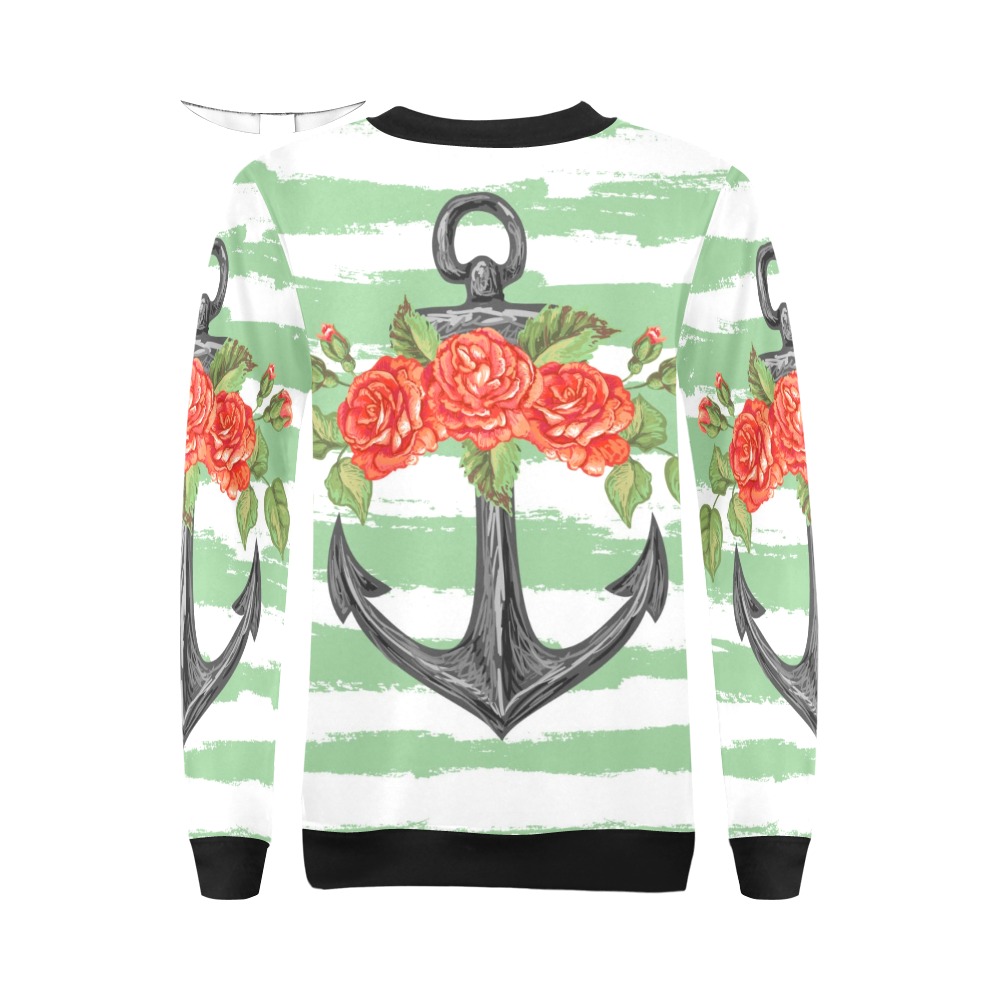 Women's All Over Print Sweatshirt (Model H18) with Anchor and Rose Design