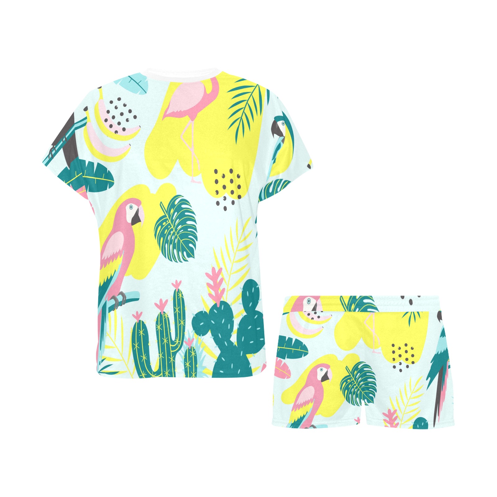 Women's Short Pajama Set with Parrot and Cactus Print