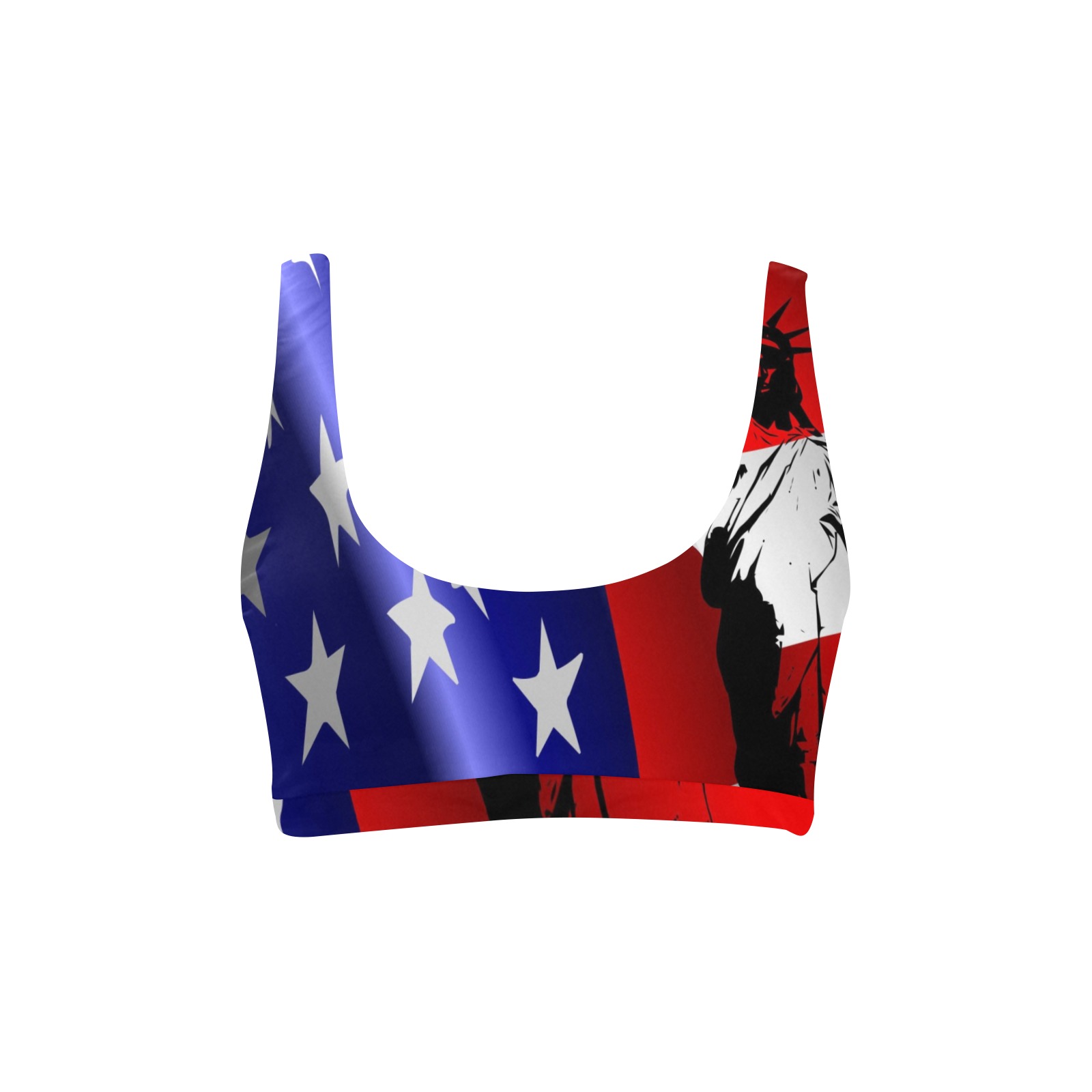 Women's Sport Bikini Top S07 featuring American flag print, polyester-spandex blend, ideal for swimming and summer