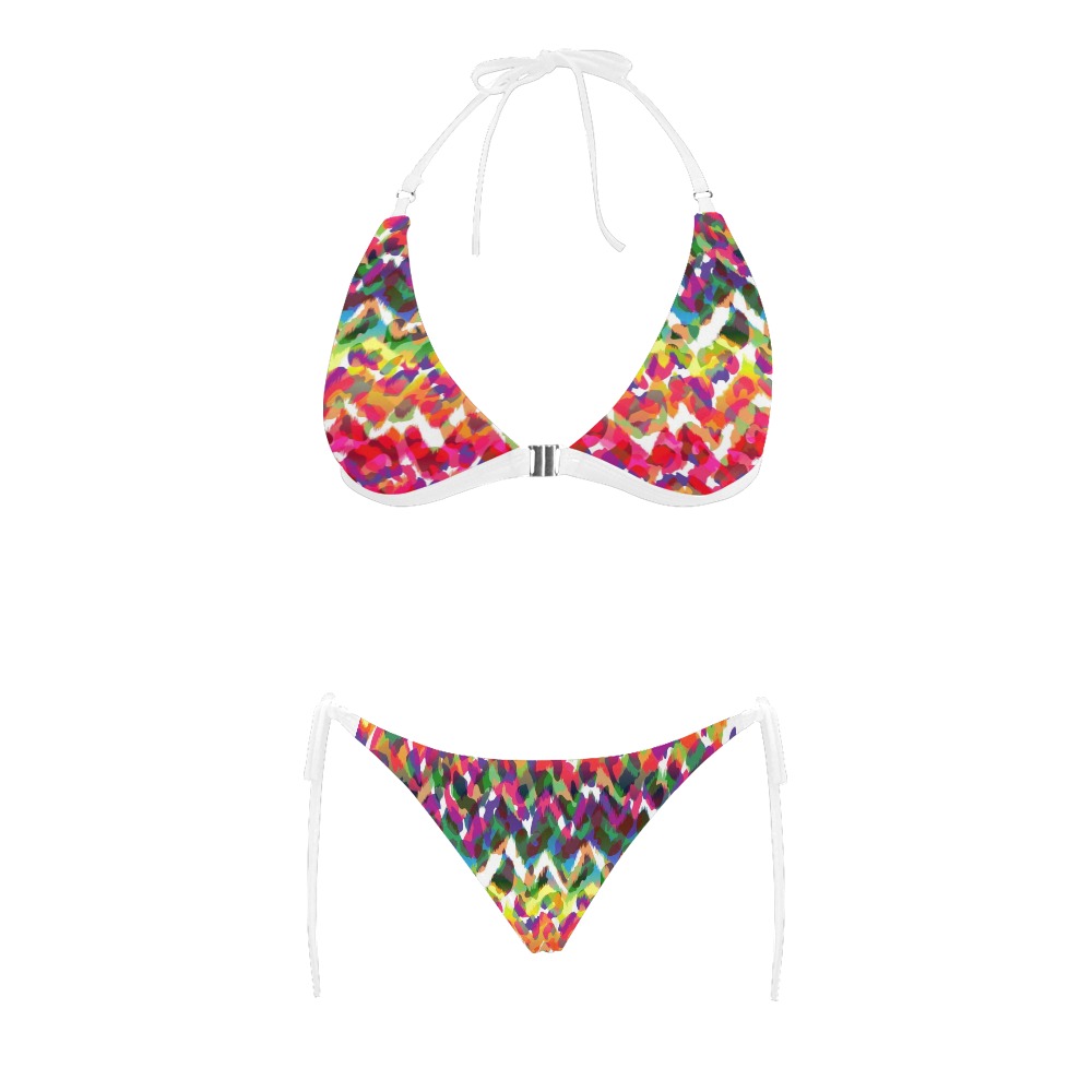 Buckle Front Halter Bikini Swimsuit (Model S08) with colorful print, adjustable halter design, perfect for summer