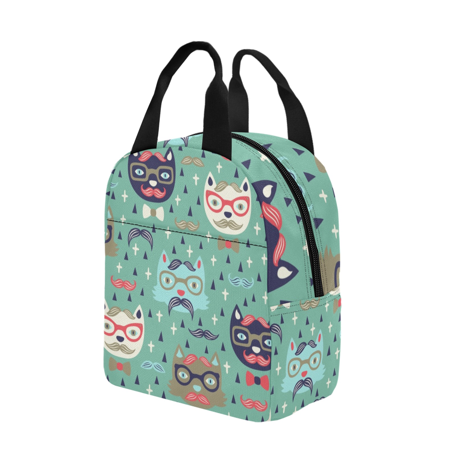 Insulated Zipper Lunch Bag with cat pattern, durable and water-resistant