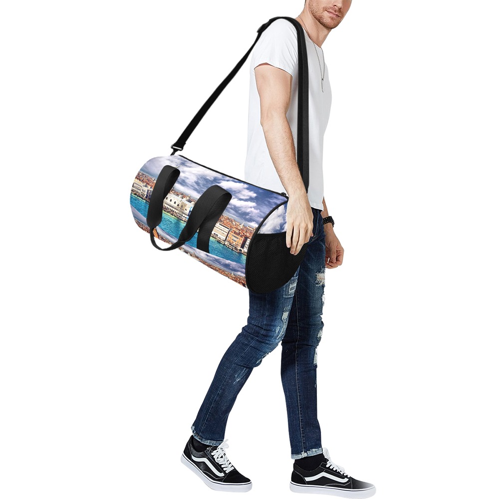 Colorful travel duffel bag Model 1679, water-resistant, with adjustable strap.